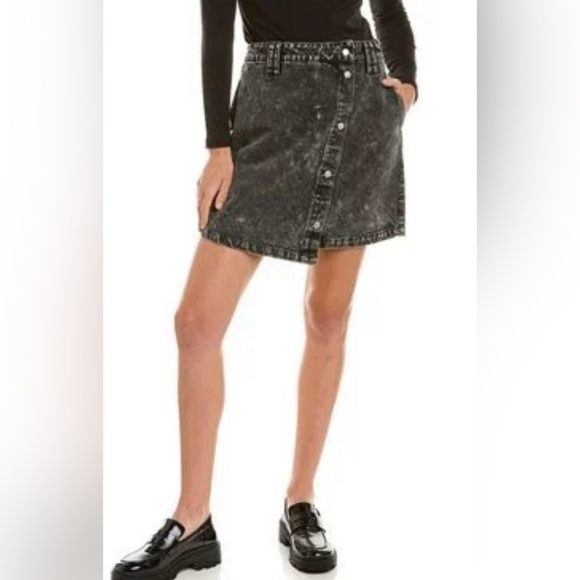 ENA PELLY Gray/black denim Asymmetrical Wrap Mini Skirt size 8 - Picture 1 of 16